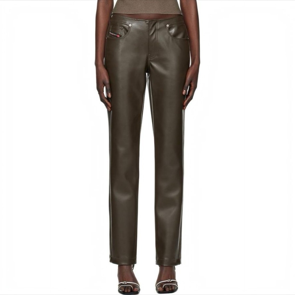 Diesel P Cirsium Faux Leather Trouser Pants Green Sz 42 US 10 Bootcut
